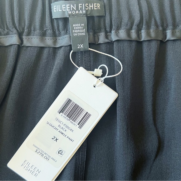 Eileen Fisher Black Silk Georgette Slouchy Ankle Pant in Black | 2X NWT - Picture 7 of 9